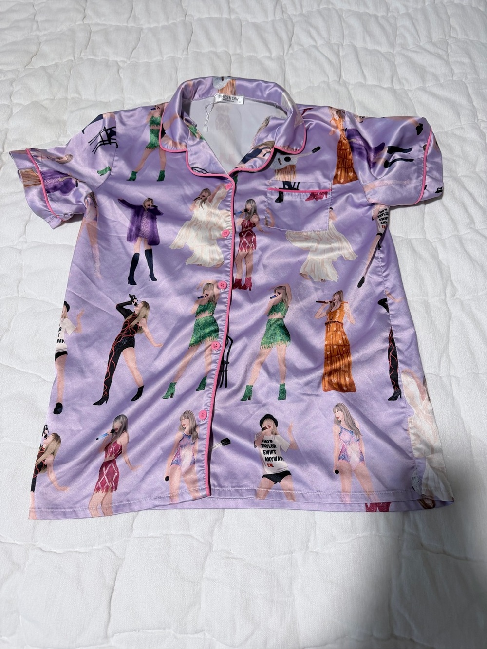 Taylor Swift Inspired Satin Pajama Set Lavender Youth Child XL Swiftie Sleepwear - Picture 3 of 9